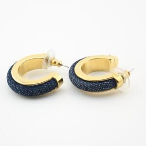 Joan Rivers Gold Tone Blue Textured Half Hoop Earring
